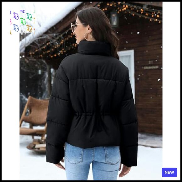 Cropped Quilted Puffer Jacket Winter Outerwear Full Zipper Padded Slim Fit Chic - Picture 4 of 8